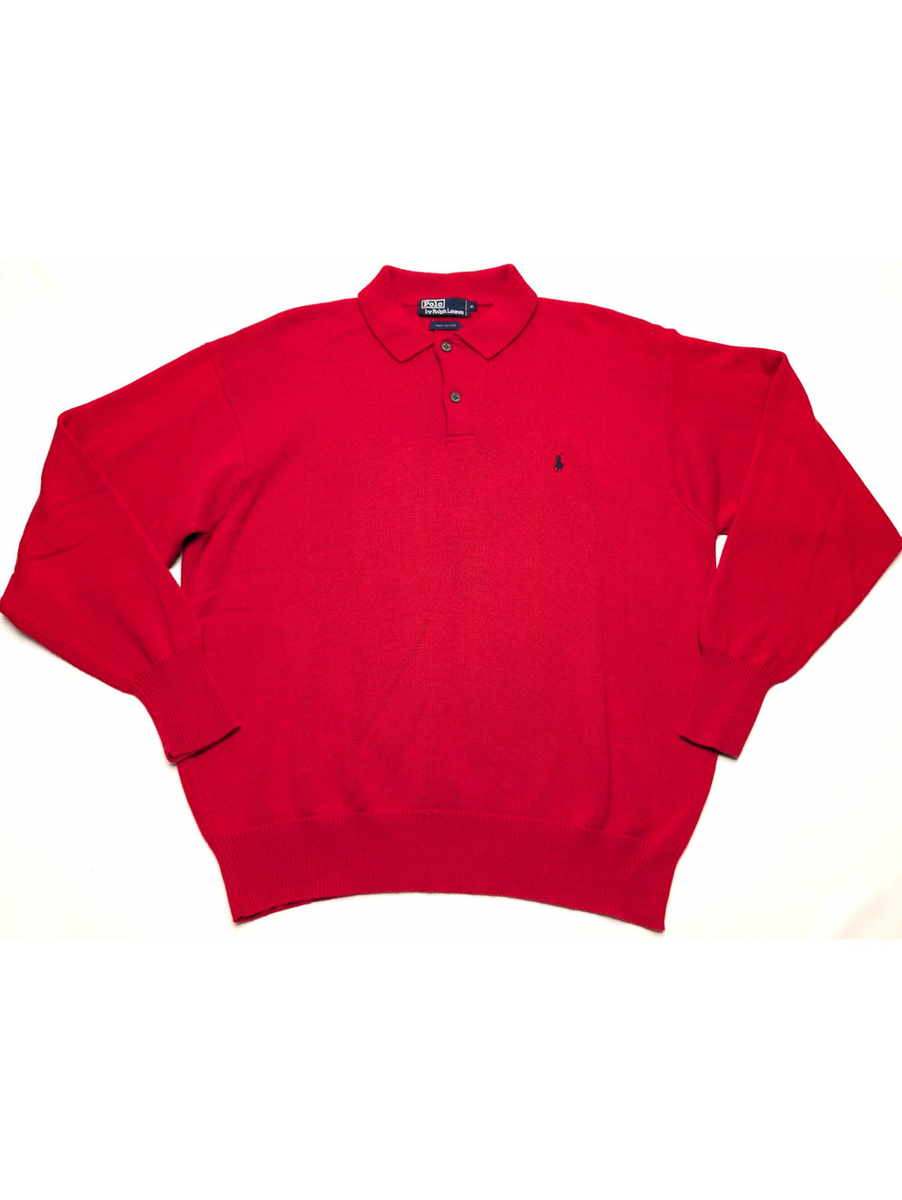 VTG Polo Ralph Lauren Red Heavy Knit Cotton Sweater Made In Hong Kong Preppy XL